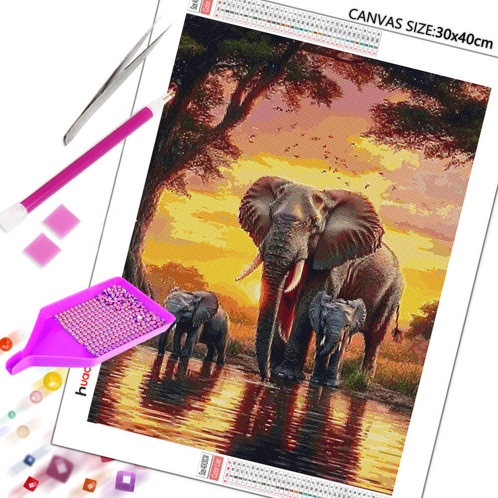 Huacan Elephant Sunset Landsca - đánh giá và giá Resin Art Wallpaper